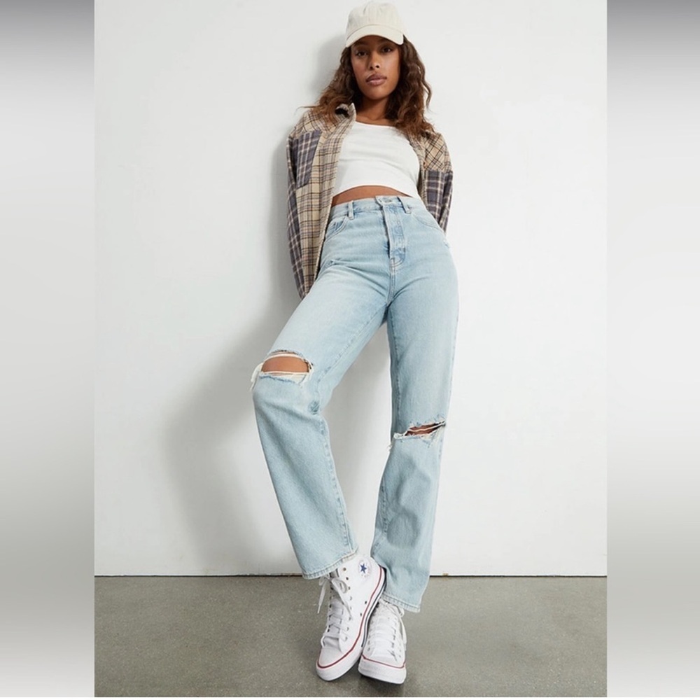 Pacsun Dad Jean Distressed High Waisted Jeans Sz 27 Light Wash